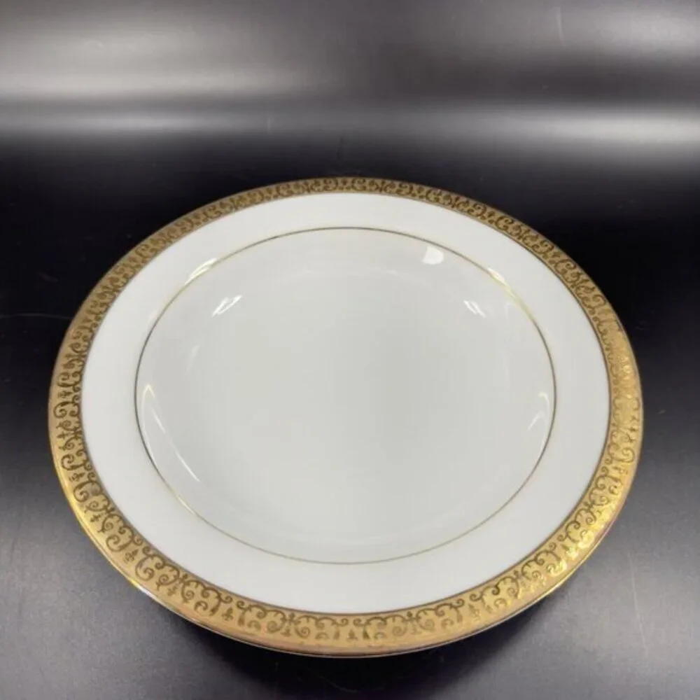 Royal Gallery‎ Gold Deep Dish Plates Macy 1991 Porcelain Made In Sri Lanka Set 2